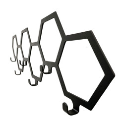 Hexagonal Wall-Mounted Hook Rack – 5 Hooks, Black Metal