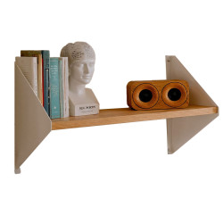 Wall-Mounted Wooden Shelf with Metal Bookends