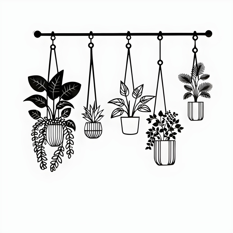 Hanging Planters Silhouette Wall Art