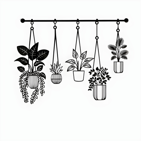 Hanging Planters Silhouette Wall Art