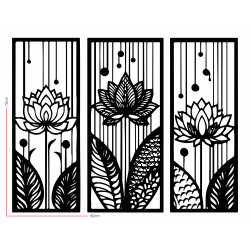 3-Piece Lotus Flower Wall Art – Black Metal Frames