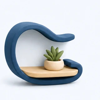 Clay illustration of a sculptural wall shelf